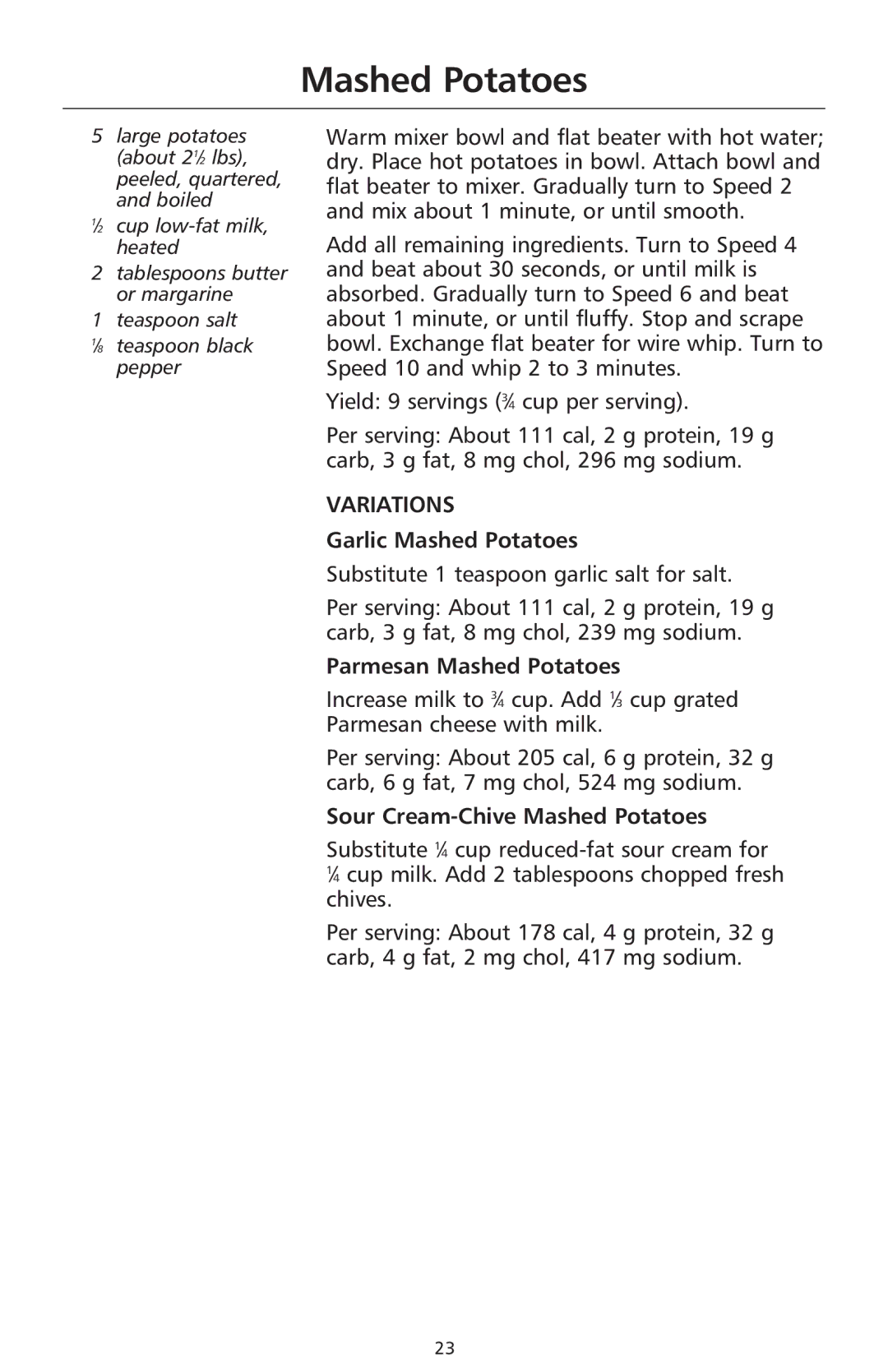 KitchenAid 9706634D Variations, Garlic Mashed Potatoes, Parmesan Mashed Potatoes, Sour Cream-Chive Mashed Potatoes 