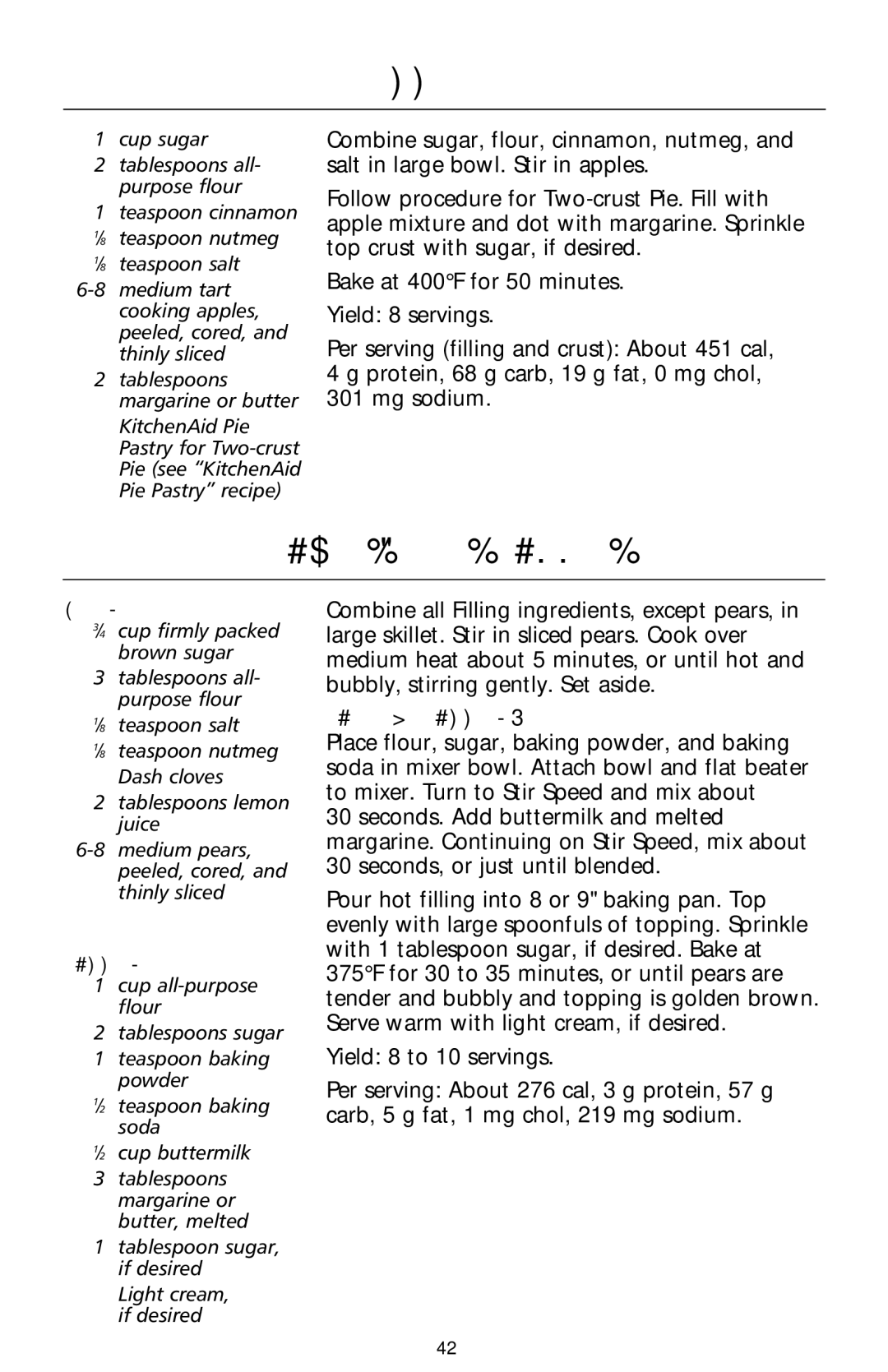 KitchenAid 9706634D manual Apple Pie, Country Pear Cobbler 