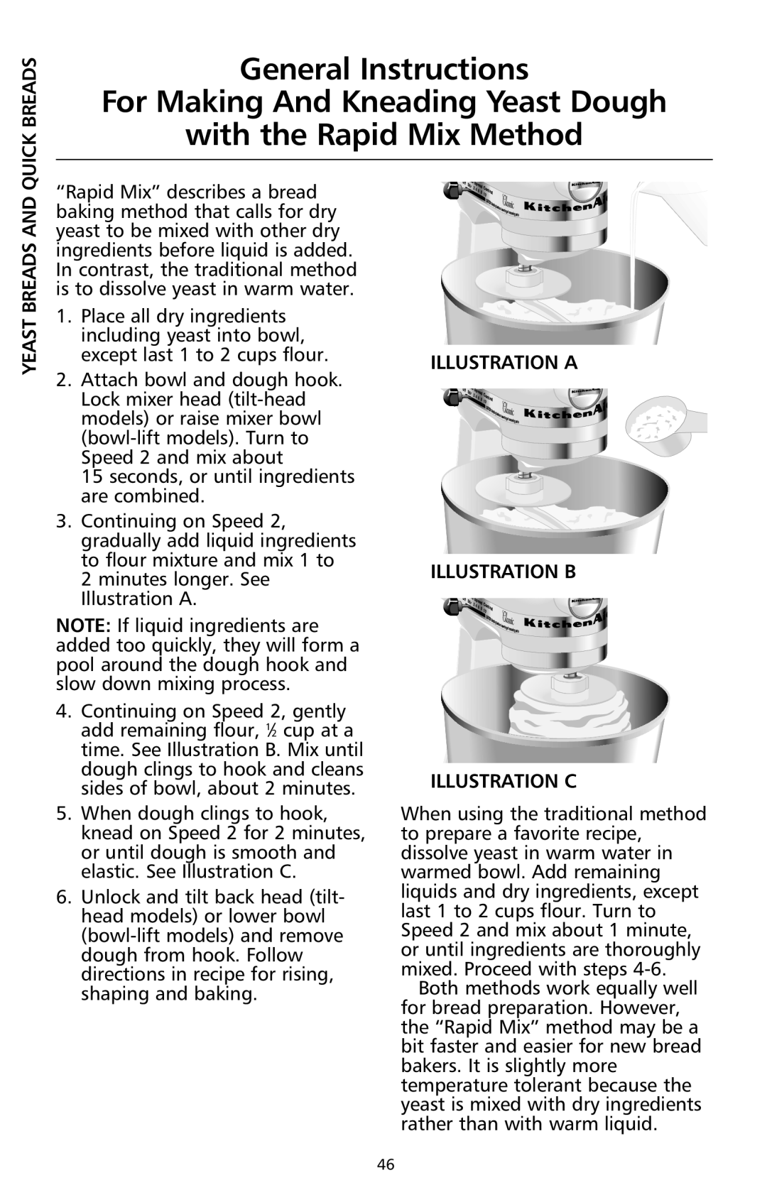 KitchenAid 9706634D manual Quick Breads, Yeast Breads, Illustration a, Illustration B, Illustration C 