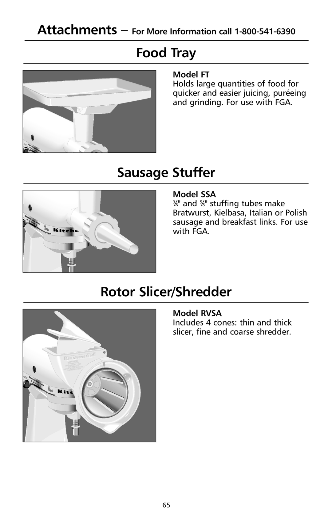 KitchenAid 9706634D manual Food Tray, Sausage Stuffer, Rotor Slicer/Shredder 