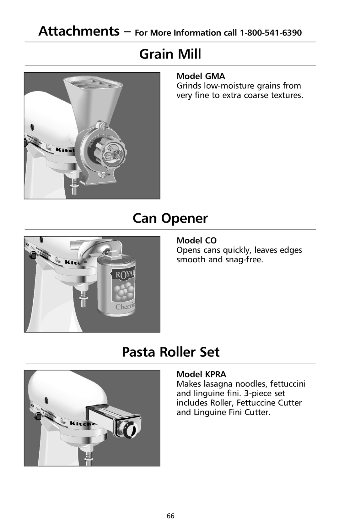 KitchenAid 9706634D manual Grain Mill, Can Opener, Pasta Roller Set 