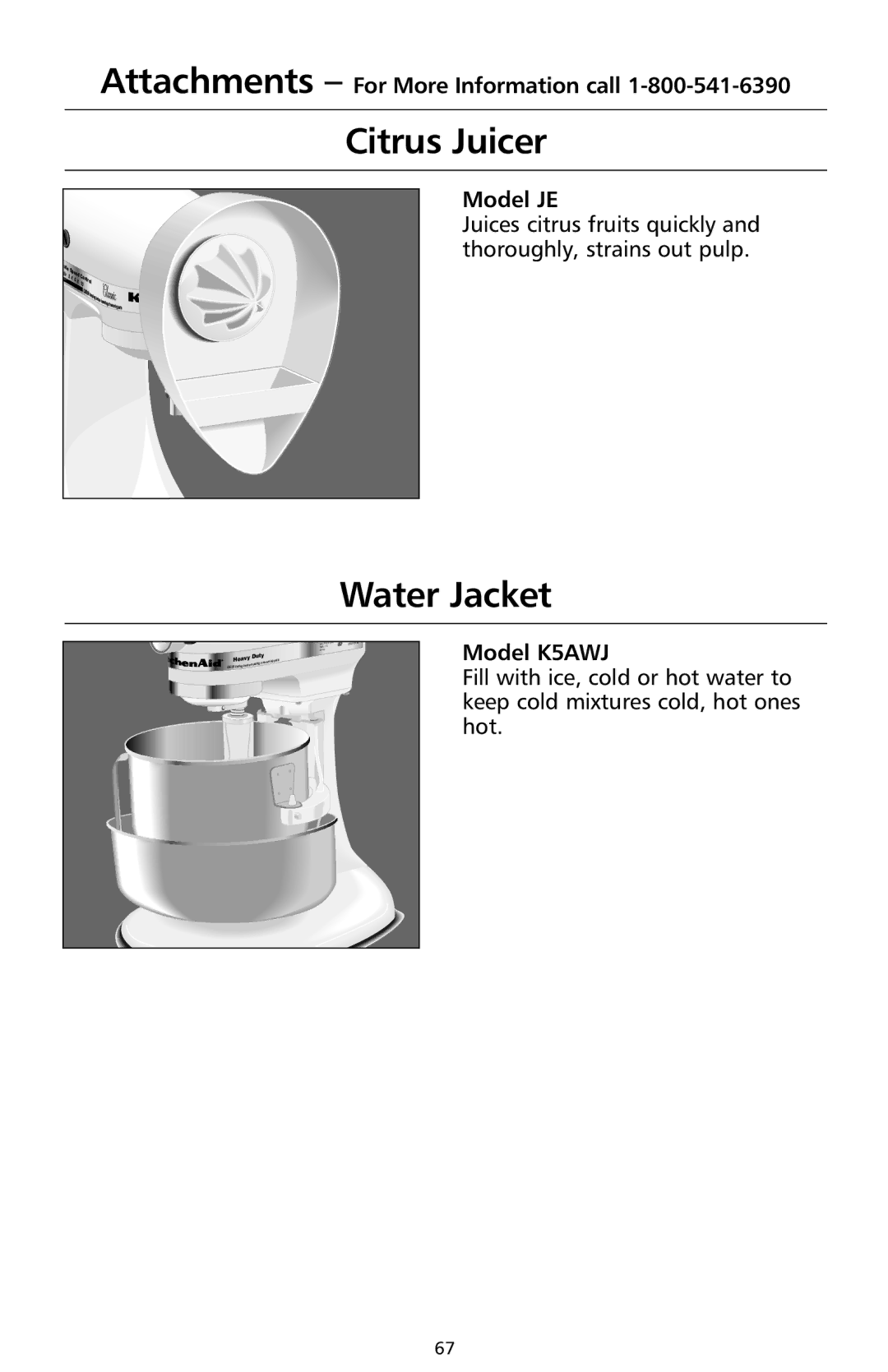 KitchenAid 9706634D manual Citrus Juicer, Water Jacket, Model JE 