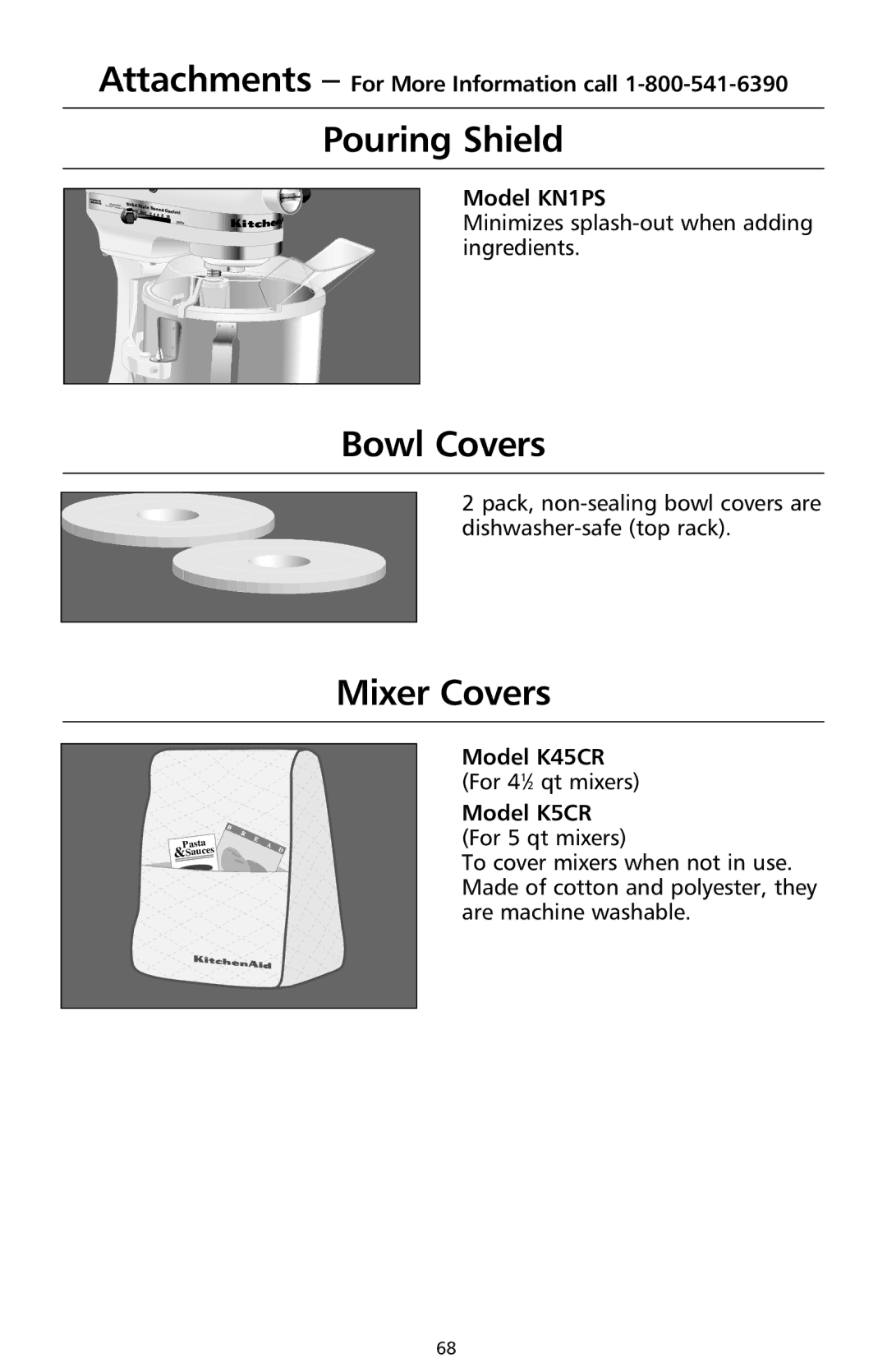 KitchenAid 9706634D manual Pouring Shield, Bowl Covers, Mixer Covers 