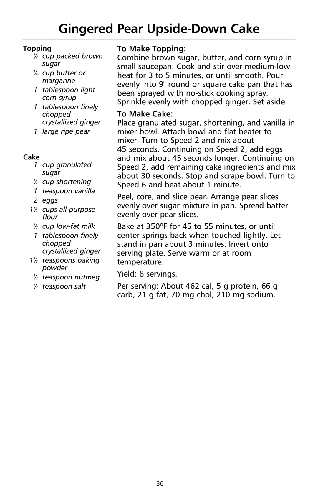 KitchenAid 9708307C manual Gingered Pear Upside-Down Cake 