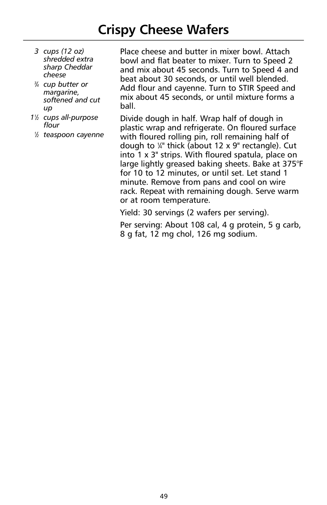 KitchenAid 9708307C manual Crispy Cheese Wafers 