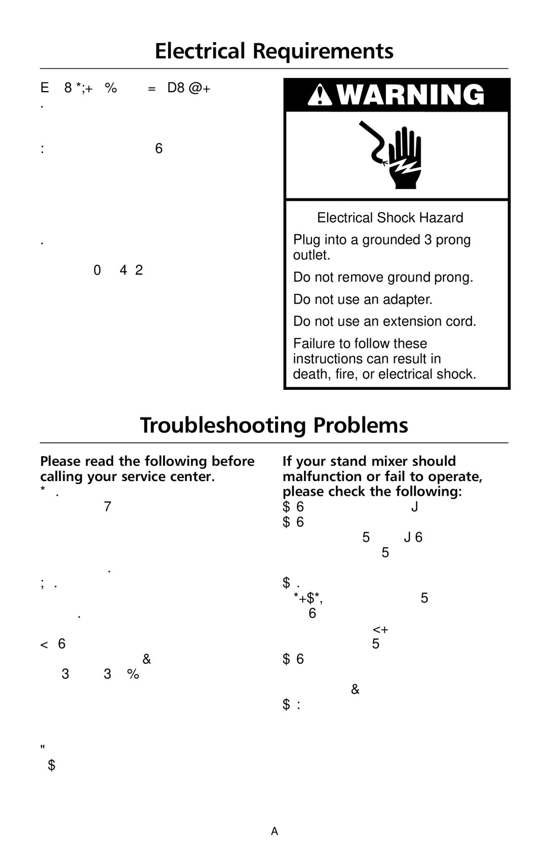 KitchenAid 9708307C manual Electrical Requirements, Troubleshooting Problems 