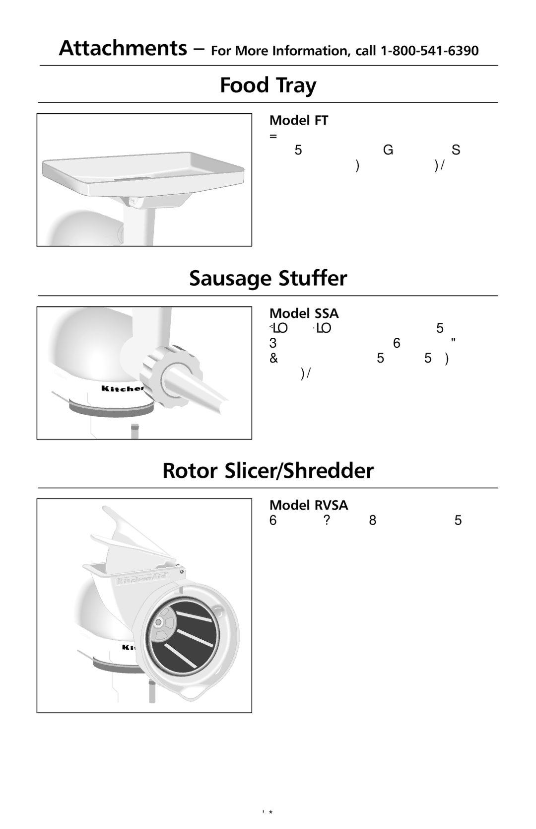 KitchenAid 9708307C manual Food Tray, Sausage Stuffer, Rotor Slicer/Shredder 