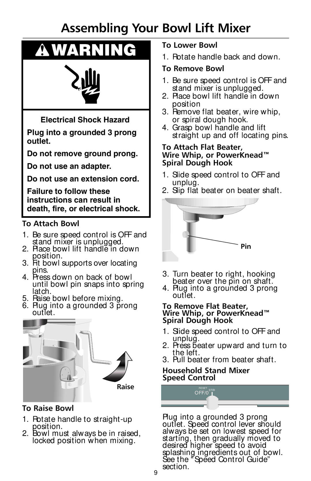 KitchenAid 9708307C manual Assembling Your Bowl Lift Mixer, To Raise Bowl, To Lower Bowl, To Remove Bowl 