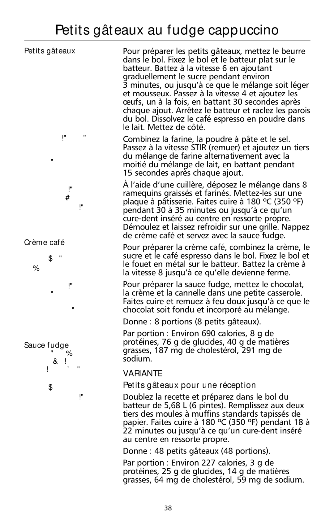 KitchenAid 9708308B manual Petits gâteaux au fudge cappuccino, Petits gâteaux pour une réception, Crème café, Sauce fudge 