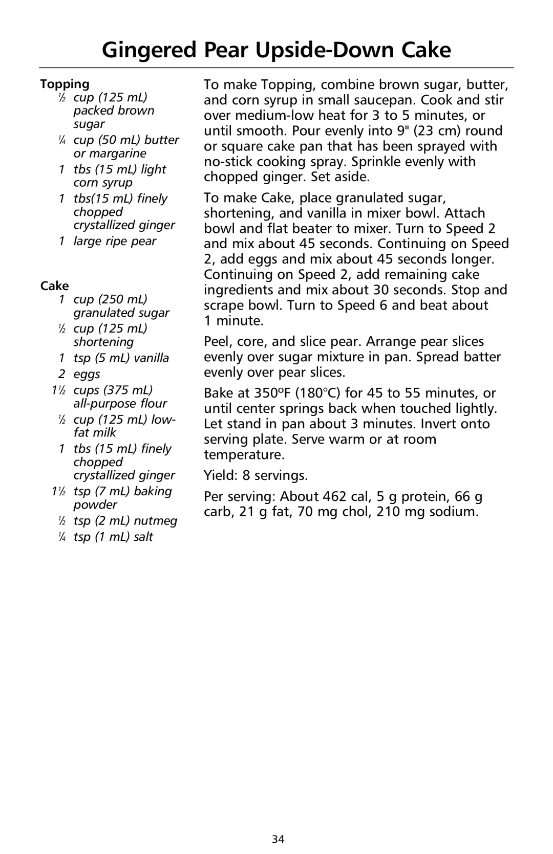 KitchenAid 9708308B manual Gingered Pear Upside-Down Cake 