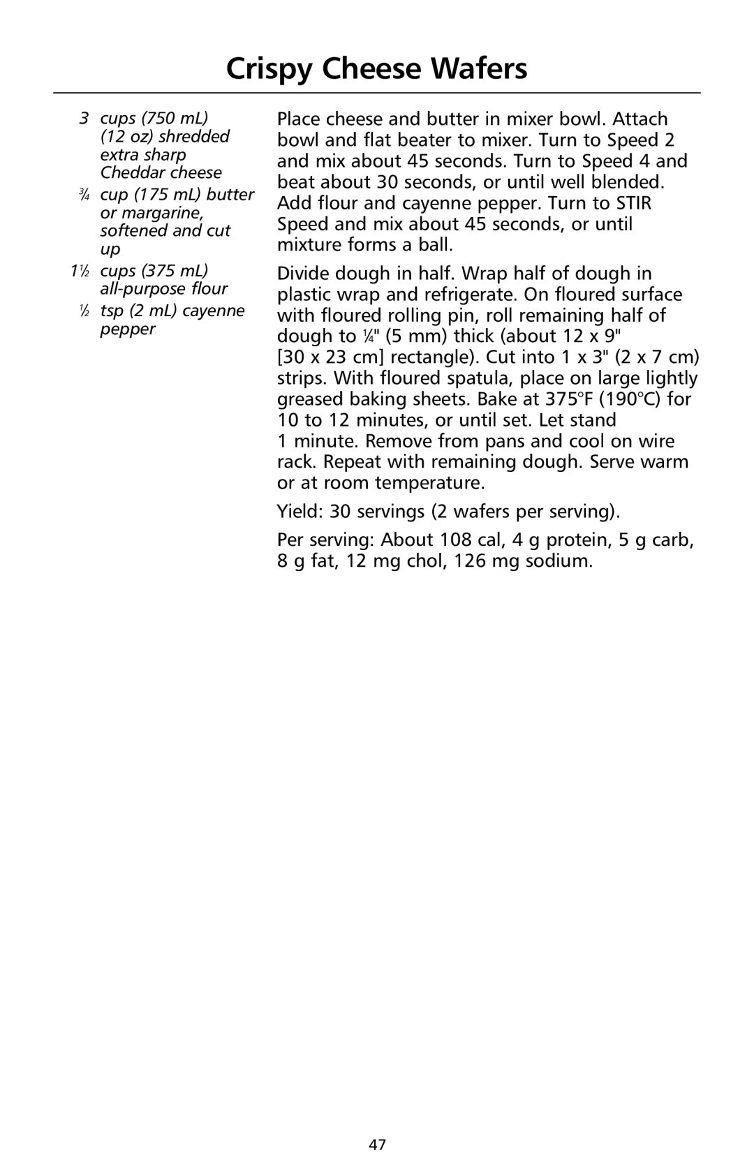 KitchenAid 9708308B manual Crispy Cheese Wafers 