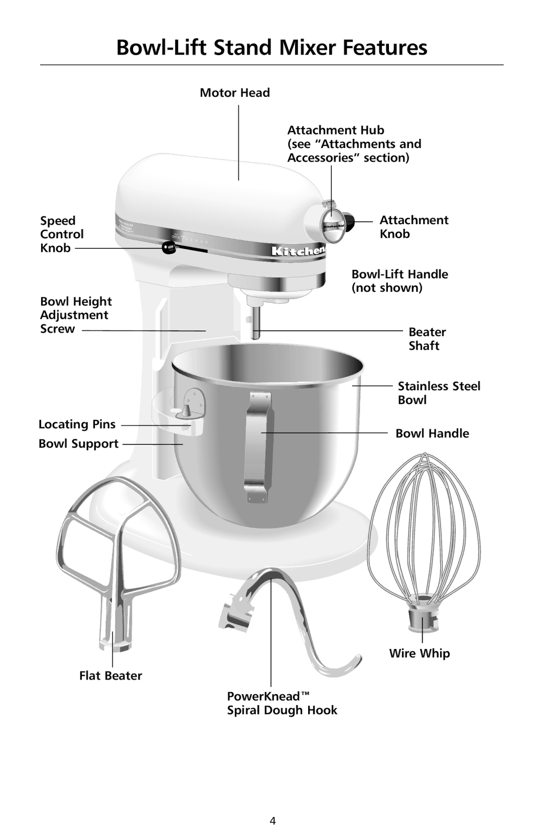 KitchenAid 9708308B manual Bowl-Lift Stand Mixer Features 