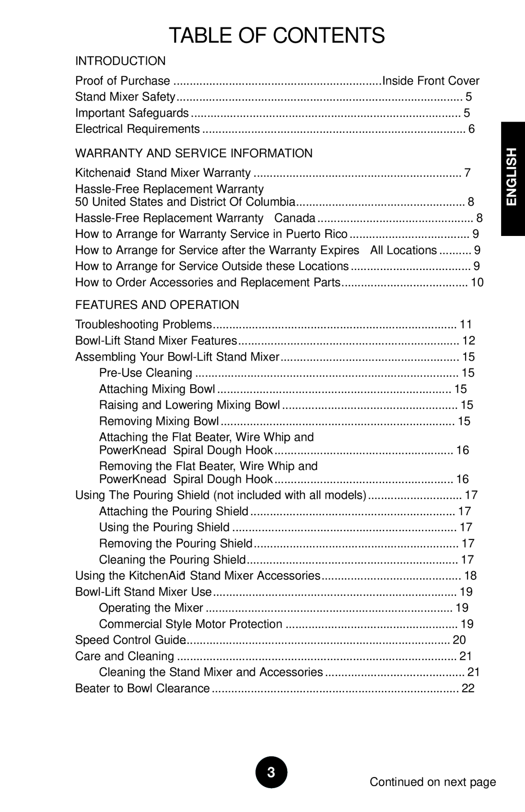 KitchenAid 9709962C manual Table of Contents 