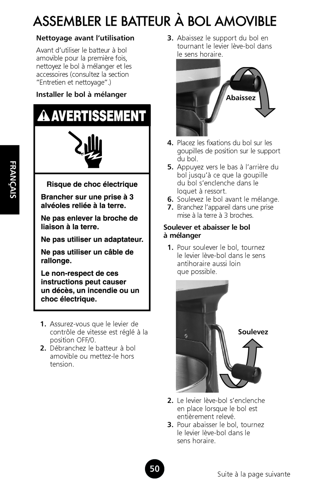 KitchenAid 9709962C manual Assembler LE Batteur À BOL Amovible 