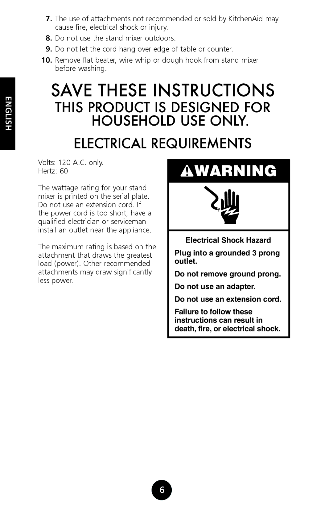 KitchenAid 9709962C manual Volts 120 A.C. only Hertz 