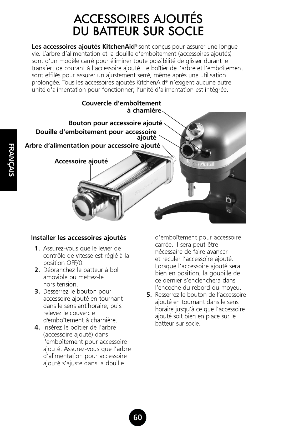 KitchenAid 9709962C manual Accessoires Ajoutés DU Batteur SUR Socle 