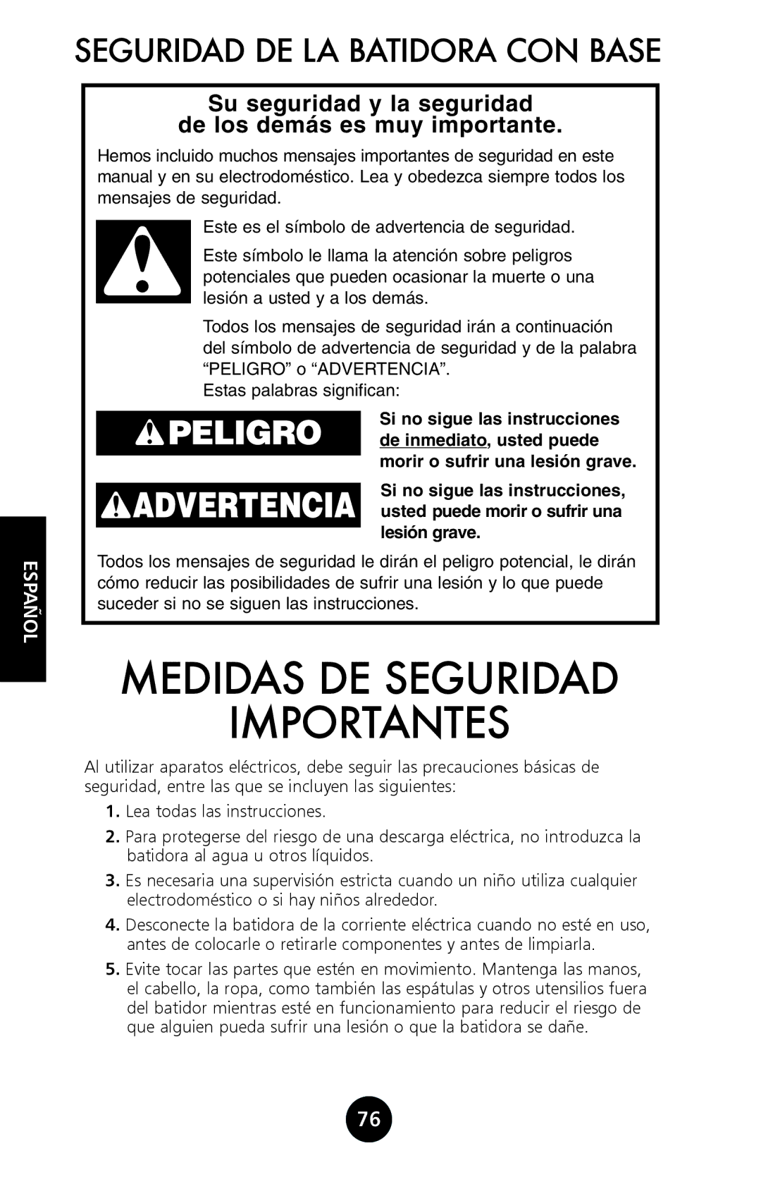 KitchenAid 9709962C manual Seguridad DE LA Batidora CON Base, Su seguridad y la seguridad De los demás es muy importante 