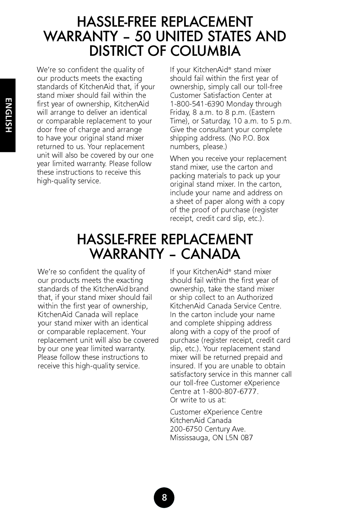 KitchenAid 9709962C manual HASSLE-FREE Replacement Warranty Canada, Centre at 