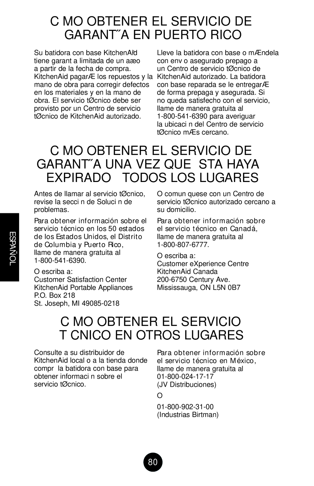 KitchenAid 9709962C Cómo Obtener EL Servicio DE Garantía EN Puerto Rico, Cómo Obtener EL Servicio Técnico EN Otros Lugares 