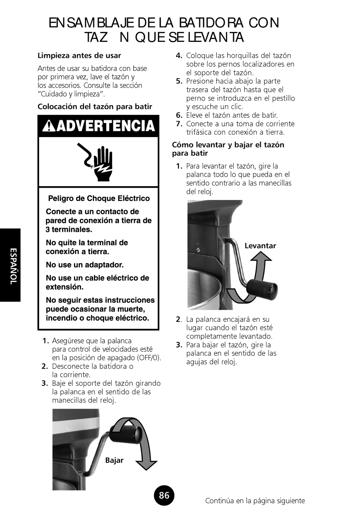 KitchenAid 9709962C manual Ensamblaje DE LA Batidora CON Tazón QUE SE Levanta 