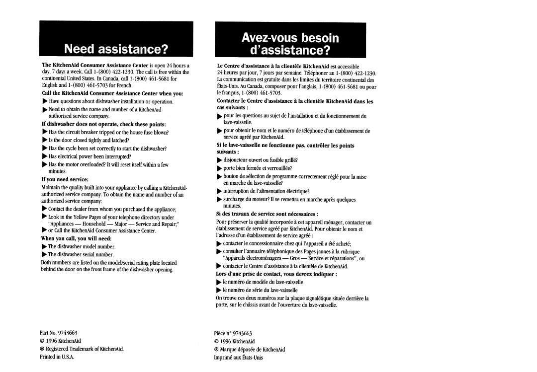KitchenAid 9743663 manual 