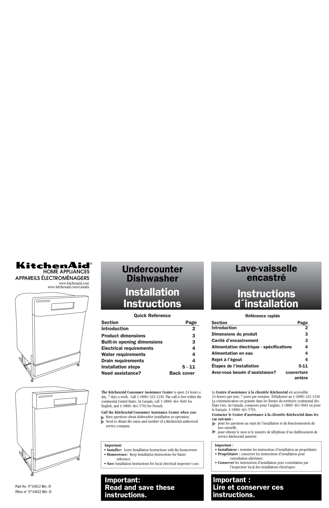 KitchenAid 9743822 dimensions Lave-vaisselle, Service KitchenAid autorisé 