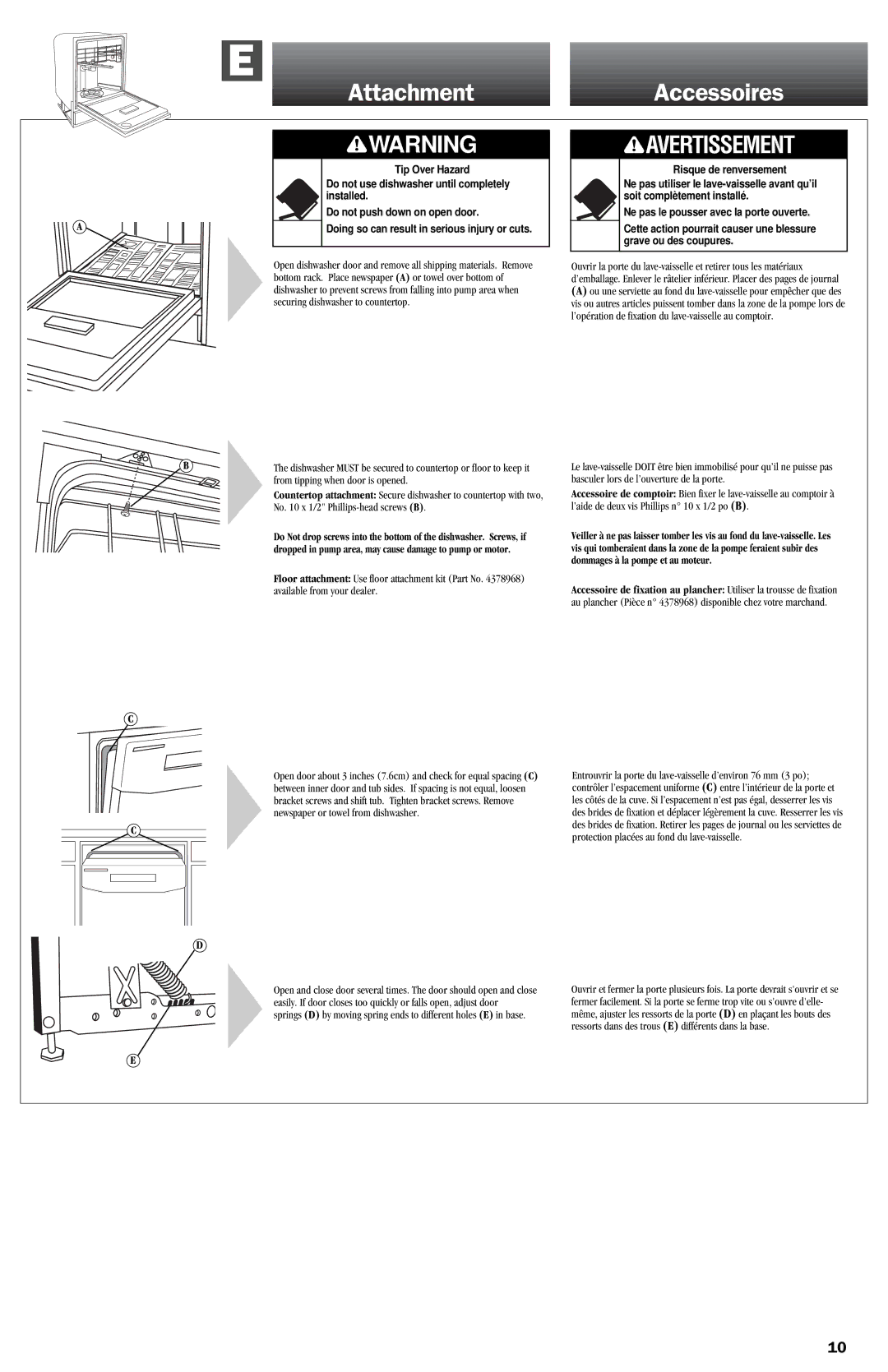 KitchenAid 9743822 dimensions AttachmentAccessoires, From tipping when door is opened 