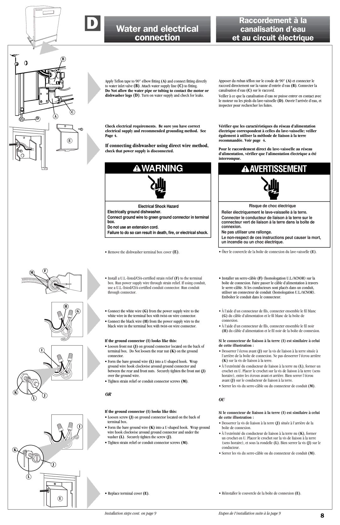 KitchenAid 9743822 dimensions Water and electrical, Connection, Check that power supply is disconnected 