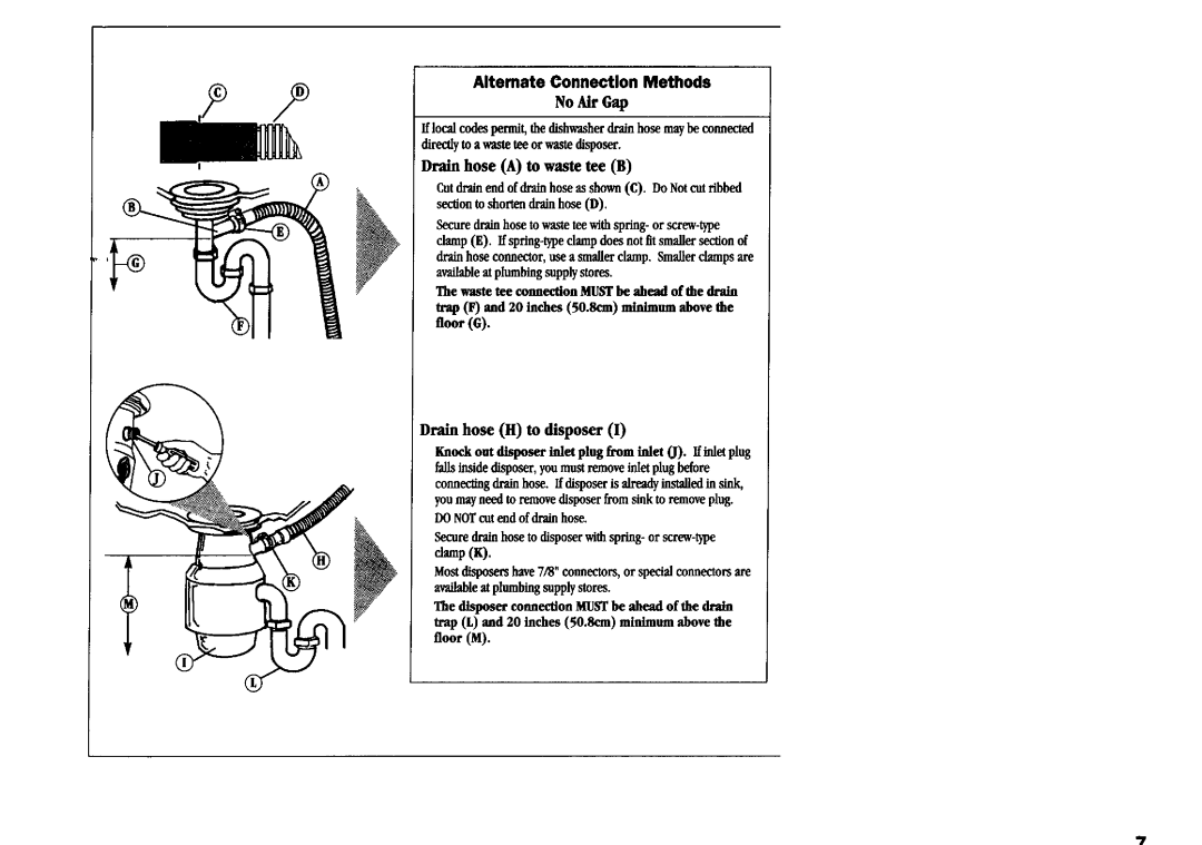 KitchenAid 9743822 Iflocal codes permit,the dishwasherdrainhose maybe connected, Drain hose a to waste tee B 