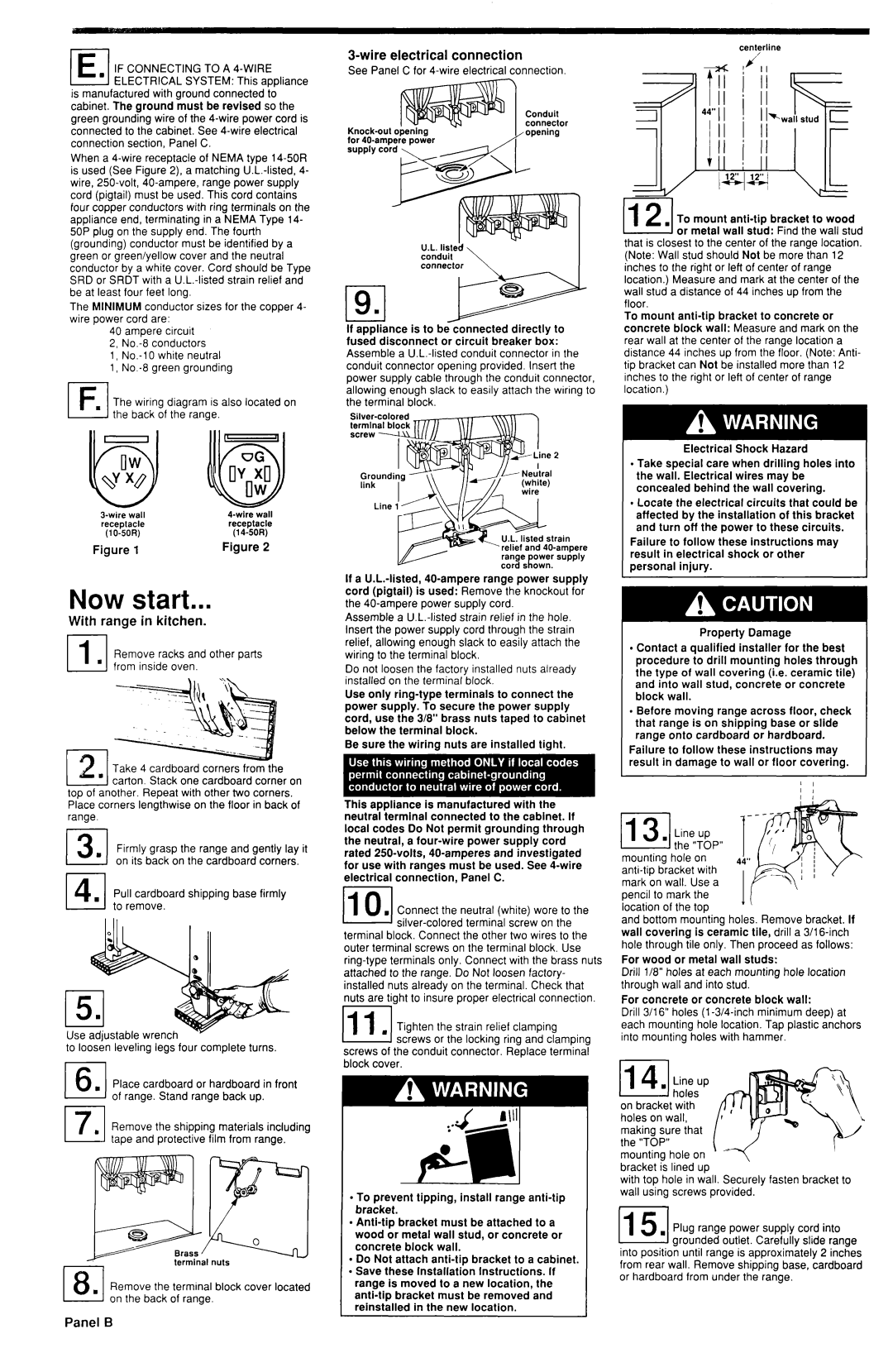 KitchenAid 9750520 REV A Now start, Wire electrical connection, With range in kitchen, Panel B, EIF Connecting to a 4-WIRE 