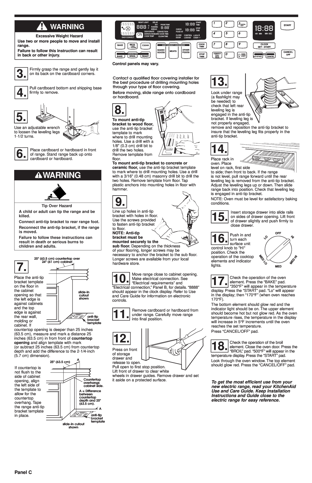 KitchenAid 9752043 installation instructions Panel C, 1888, 888 F 