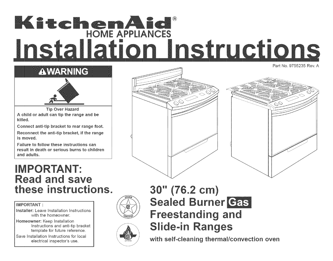 KitchenAid 9755235 installation instructions 30 76.2 c 