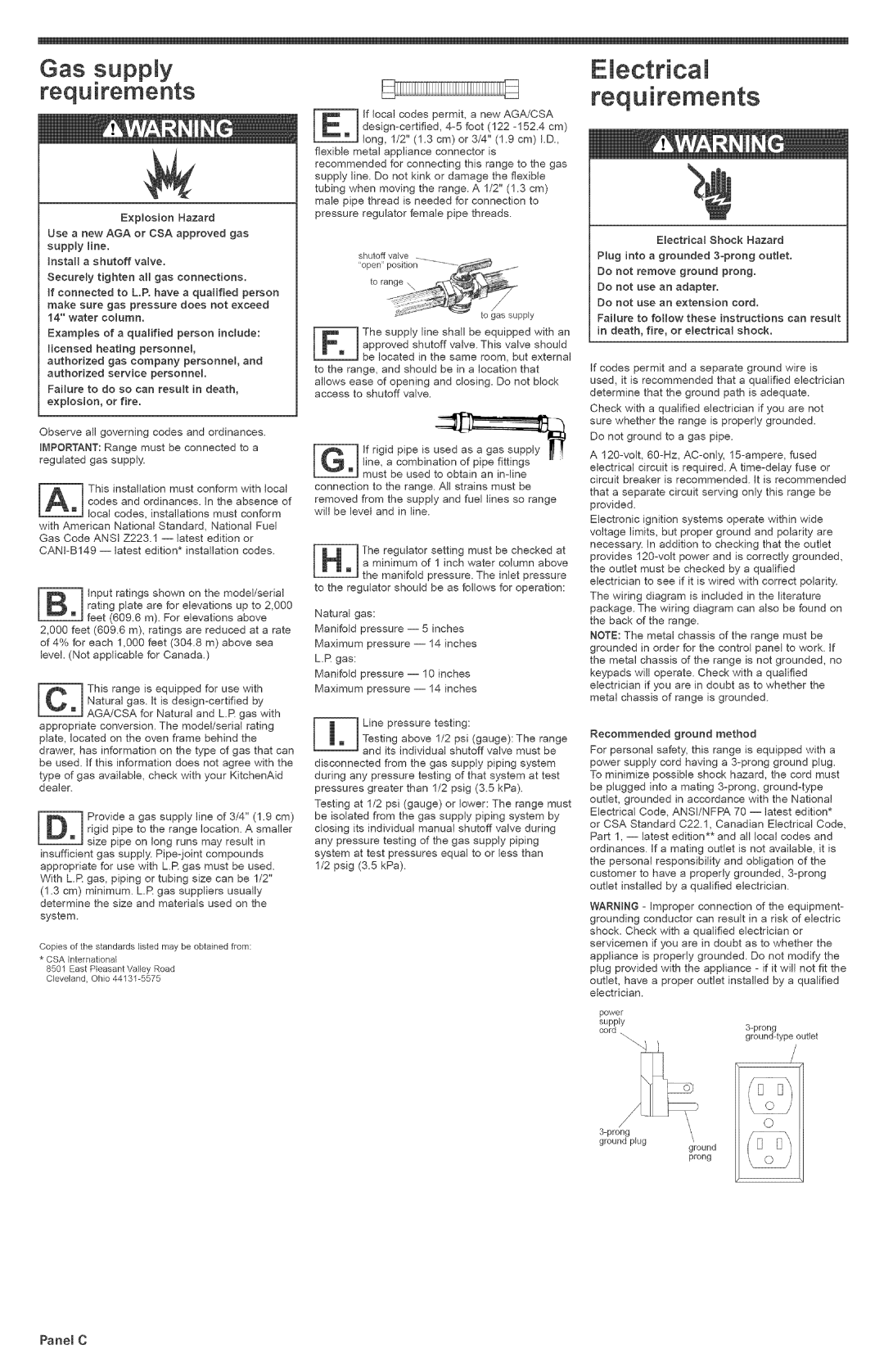 KitchenAid 9755235 installation instructions Requ, Gas supply requirements 