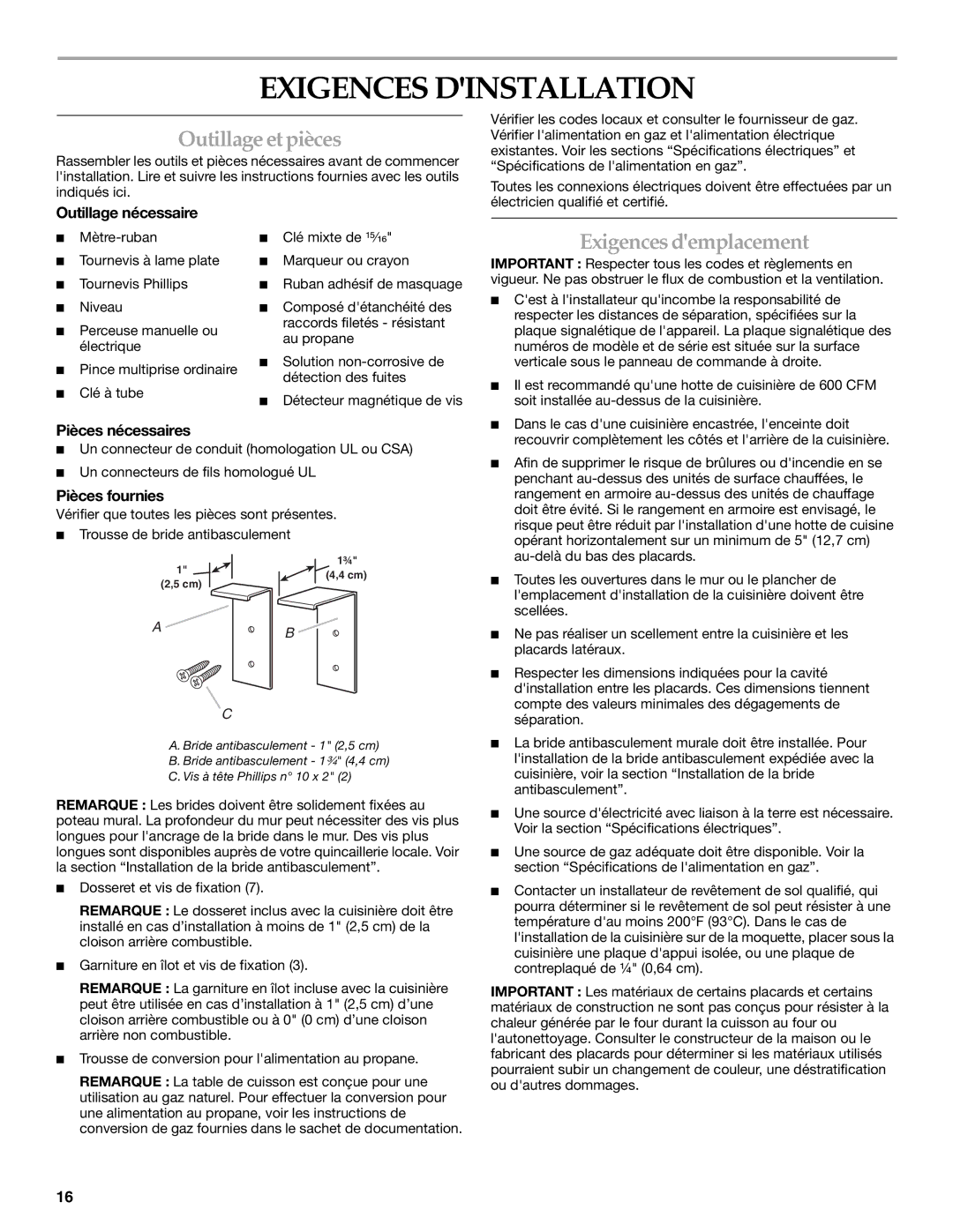 KitchenAid 9759121A installation instructions Exigences Dinstallation, Outillage etpièces, Exigences demplacement 