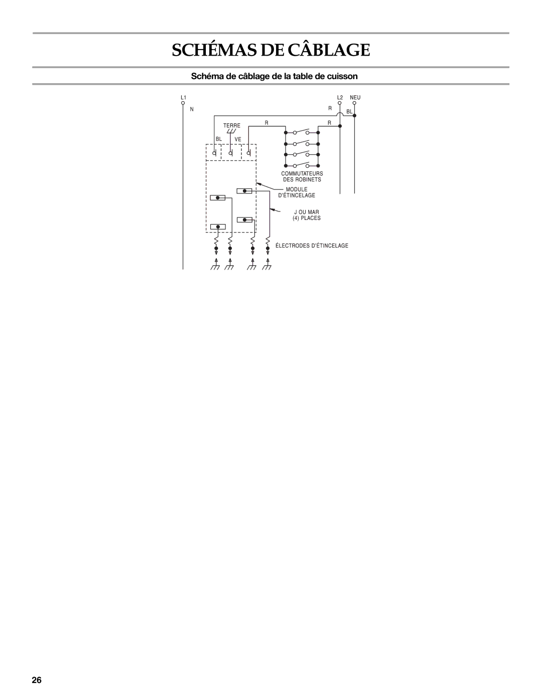 KitchenAid 9759121A installation instructions Schémas DE Câblage, Schéma de câblage de la table de cuisson 