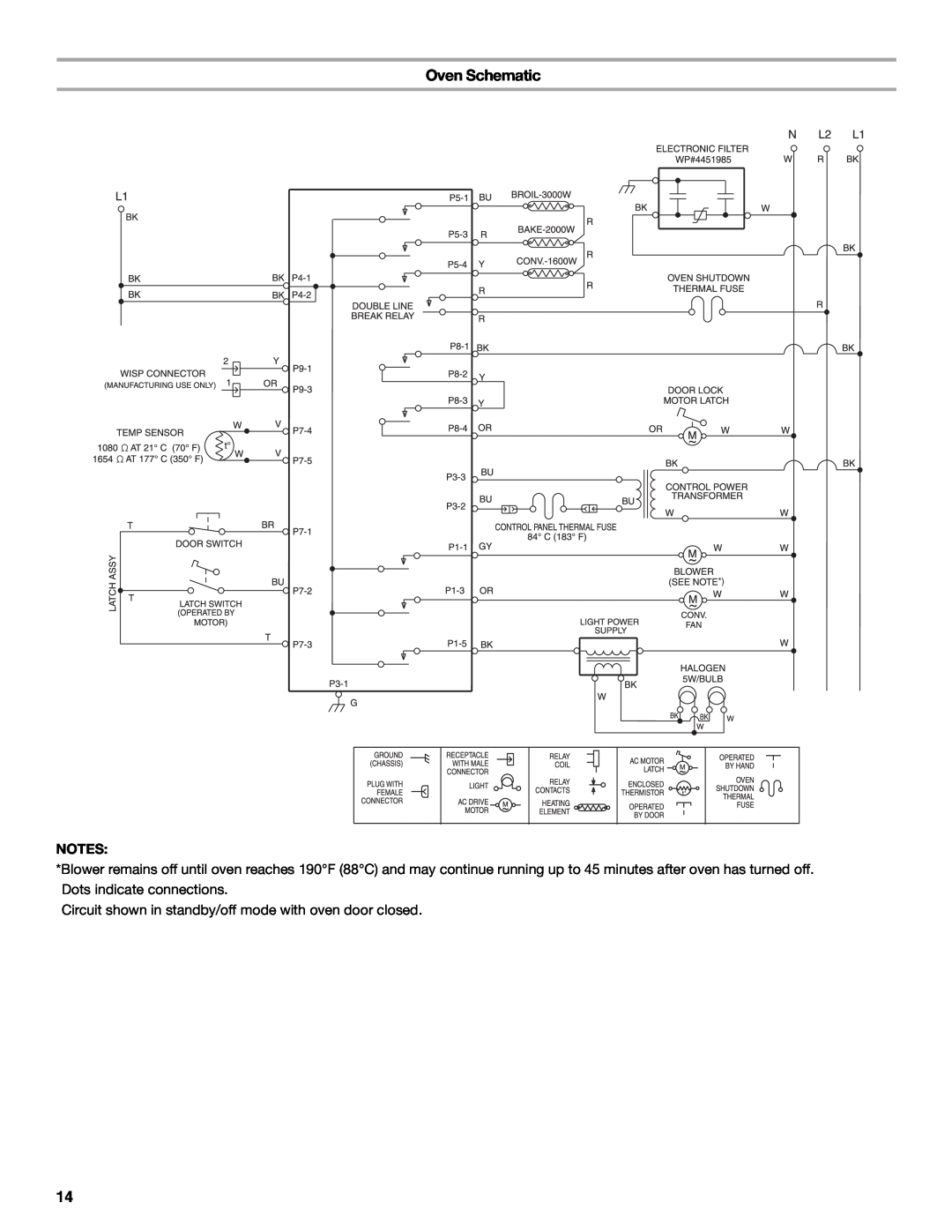 KitchenAid 9759121A installation instructions Oven Schematic, Circuit shown in standby/off mode with oven door closed 