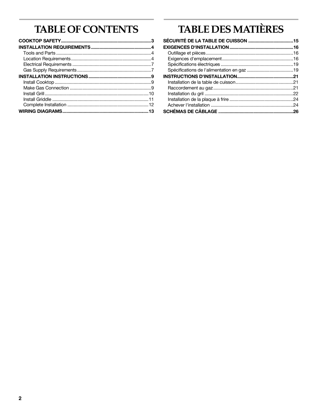 KitchenAid 9759405C installation instructions Table of Contents Table DES Matières 