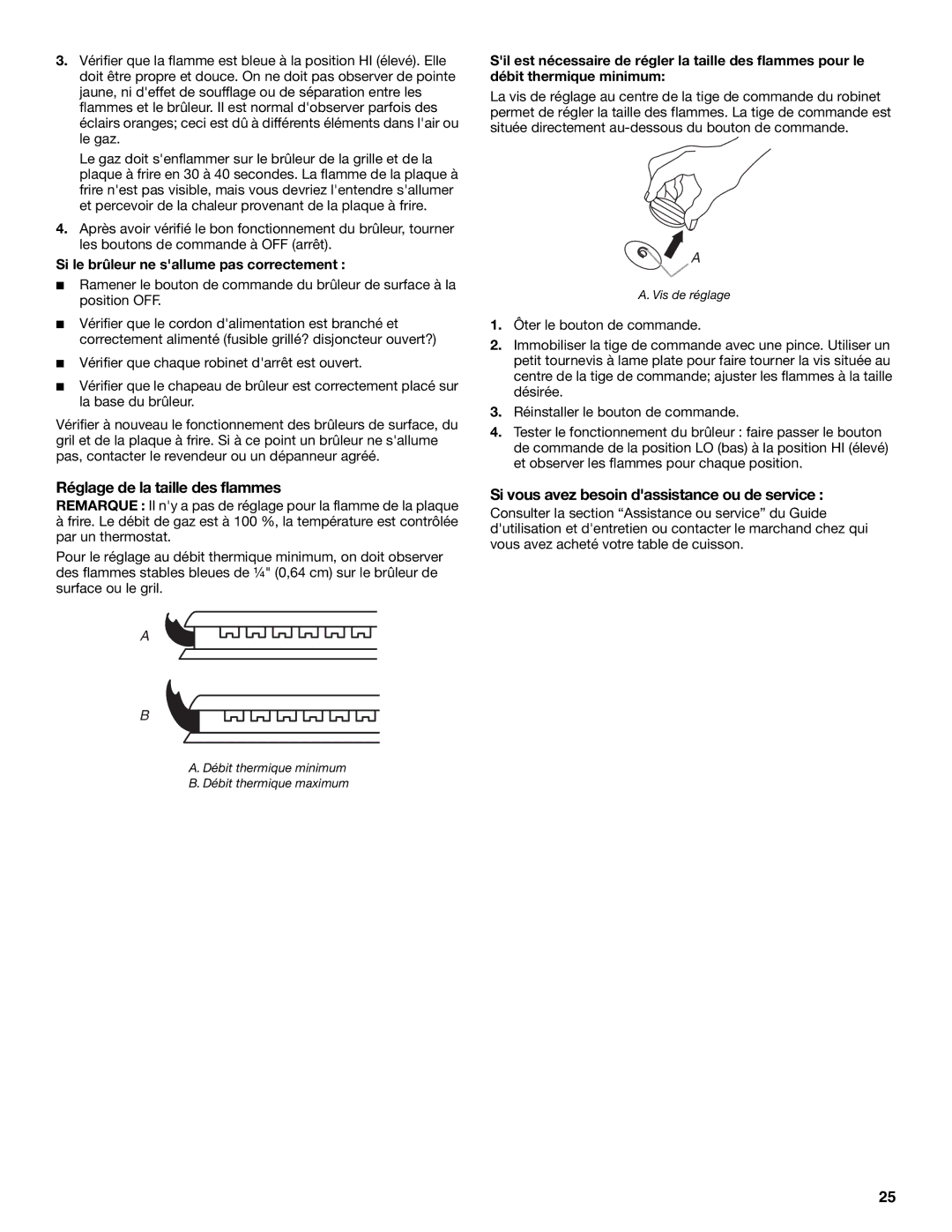 KitchenAid 9759405C Réglage de la taille des flammes, Si vous avez besoin dassistance ou de service 