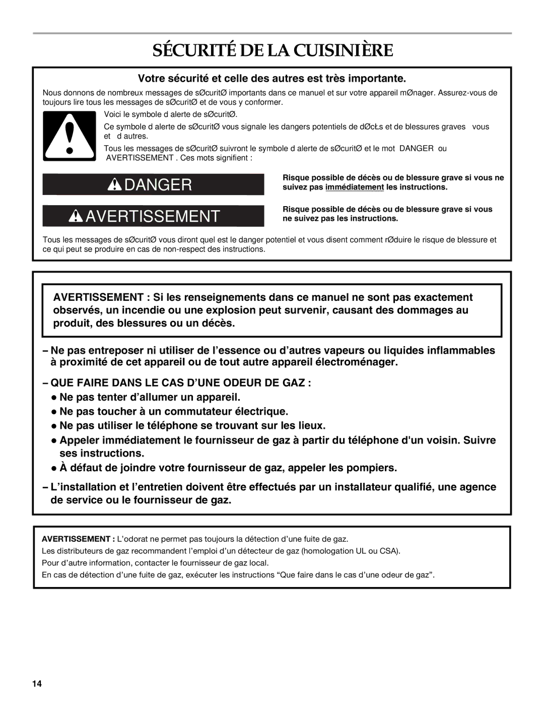 KitchenAid 9759536B Sécurité DE LA Cuisinière, Votre sécurité et celle des autres est très importante 