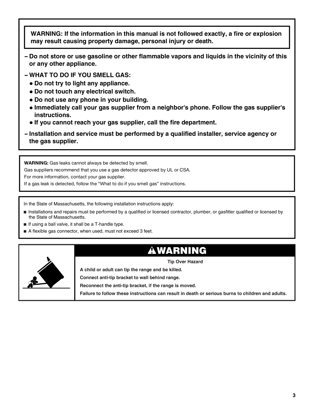 KitchenAid 9759536B installation instructions What to do if YOU Smell GAS 