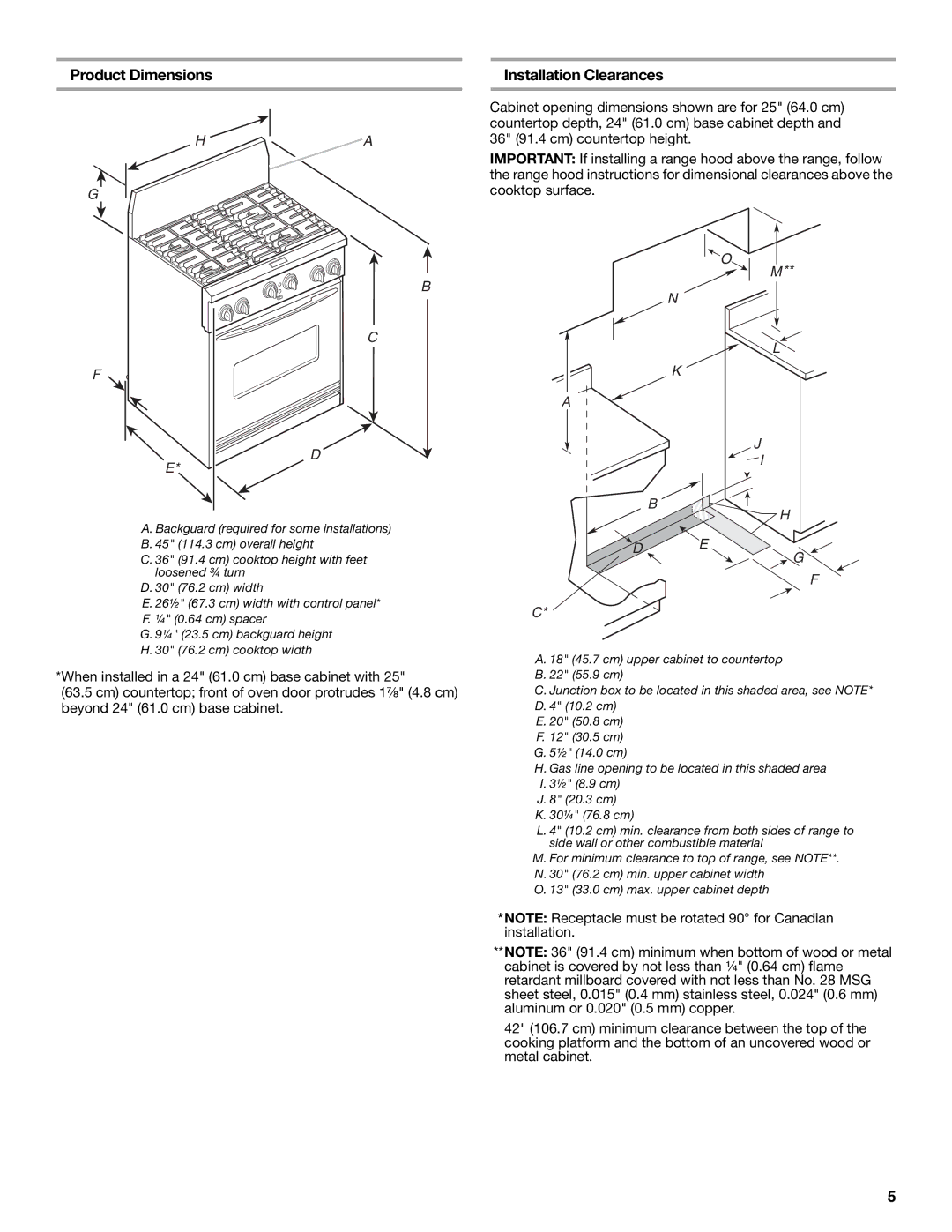 KitchenAid 9759536B installation instructions Product Dimensions Installation Clearances 