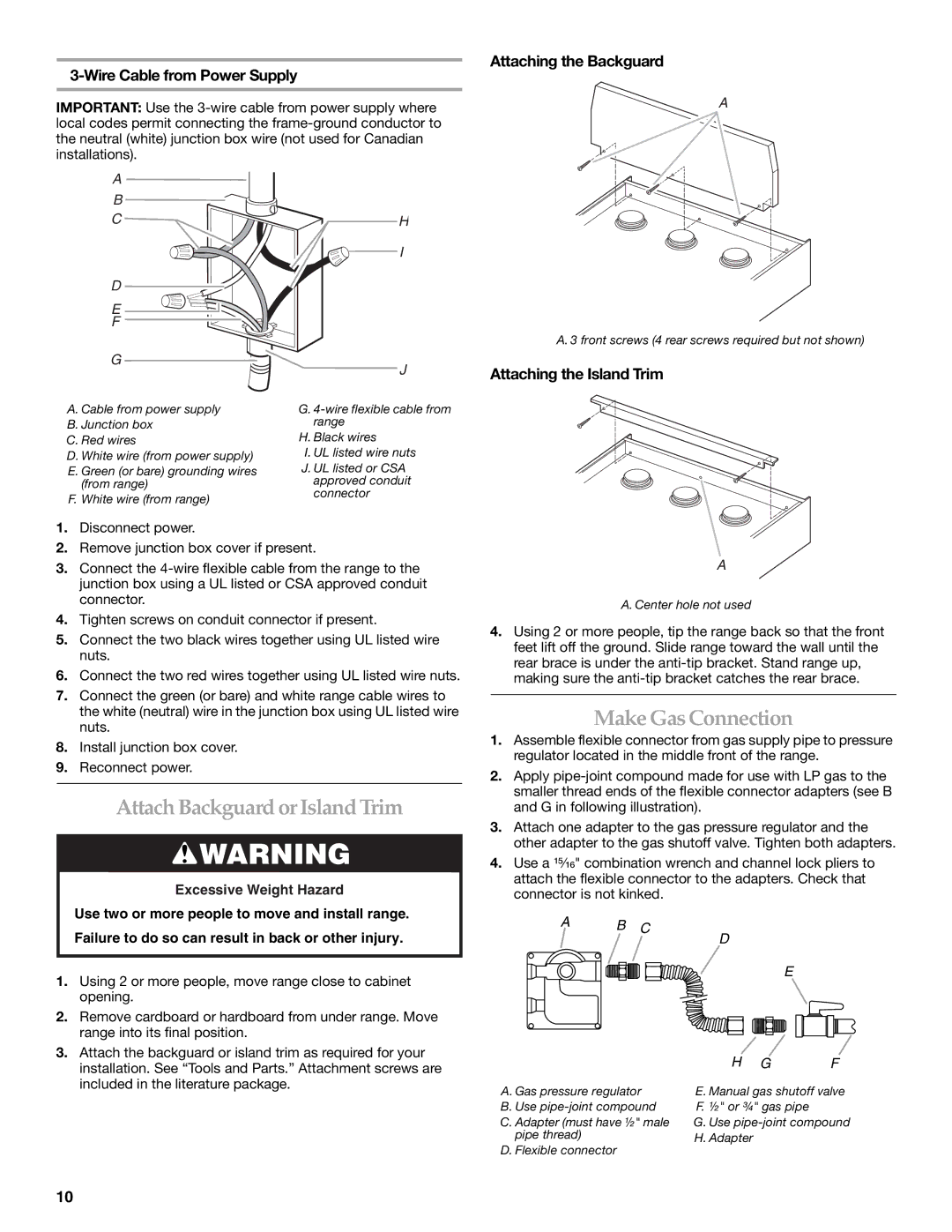 KitchenAid 9760618 installation instructions Attach Backguard or Island Trim, Make Gas Connection, Attaching the Backguard 