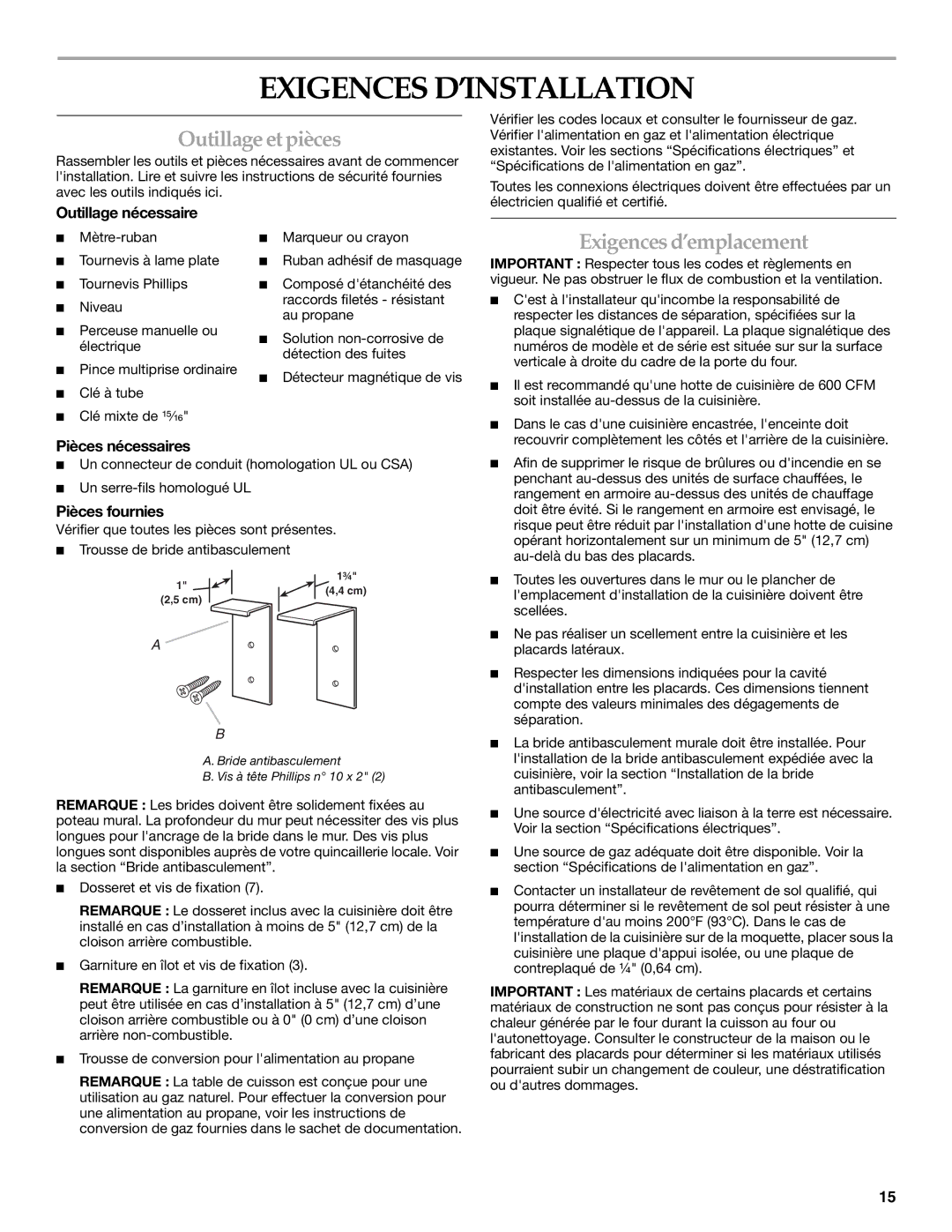 KitchenAid 9760618 installation instructions Exigences D’INSTALLATION, Outillage et pièces, Exigences d’emplacement 