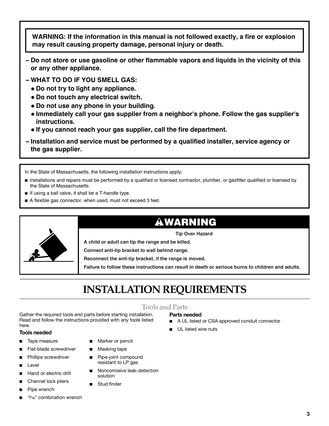 KitchenAid 9760618 installation instructions Installation Requirements, Tools and Parts, Tools needed, Parts needed 