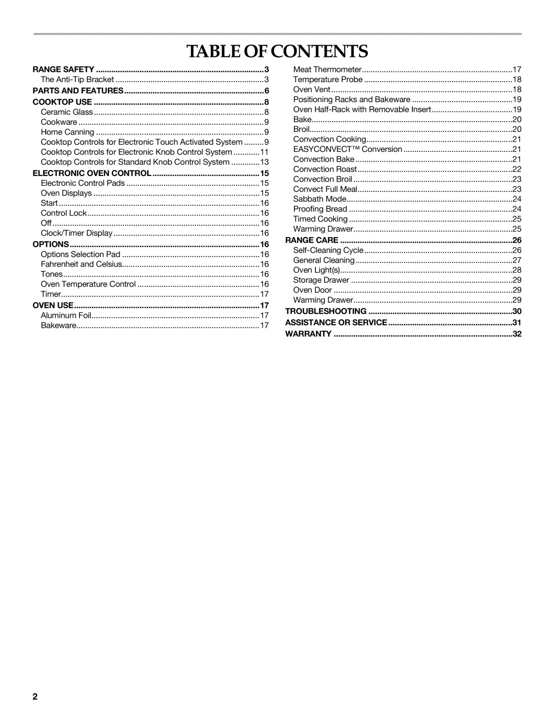 KitchenAid 9762265, KERA807 manual Table of Contents 