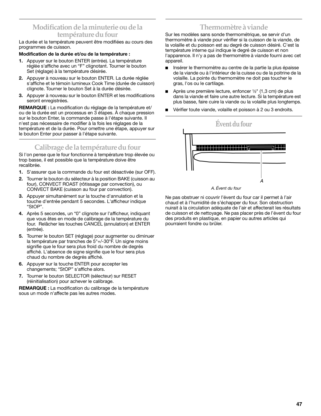 KitchenAid 9762892B manual Modification dela minuterie ou dela Températuredu four, Calibrage de latempératuredu four 