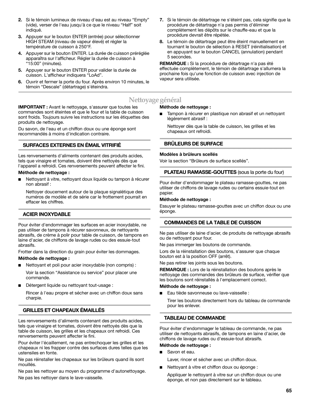 KitchenAid 9762892B manual Nettoyage général 