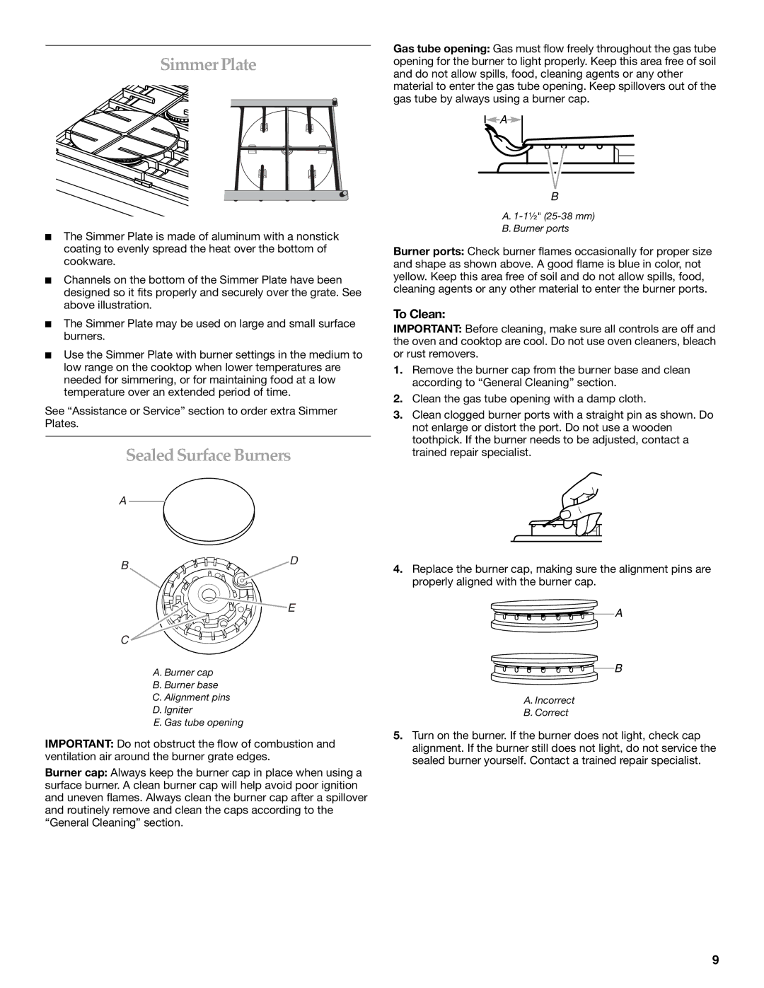 KitchenAid 9762892B manual SimmerPlate, Sealed SurfaceBurners, To Clean 