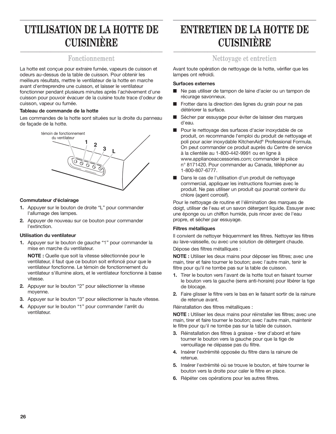 KitchenAid 9763382 installation instructions Cuisinière, Fonctionnement, Nettoyage et entretien 