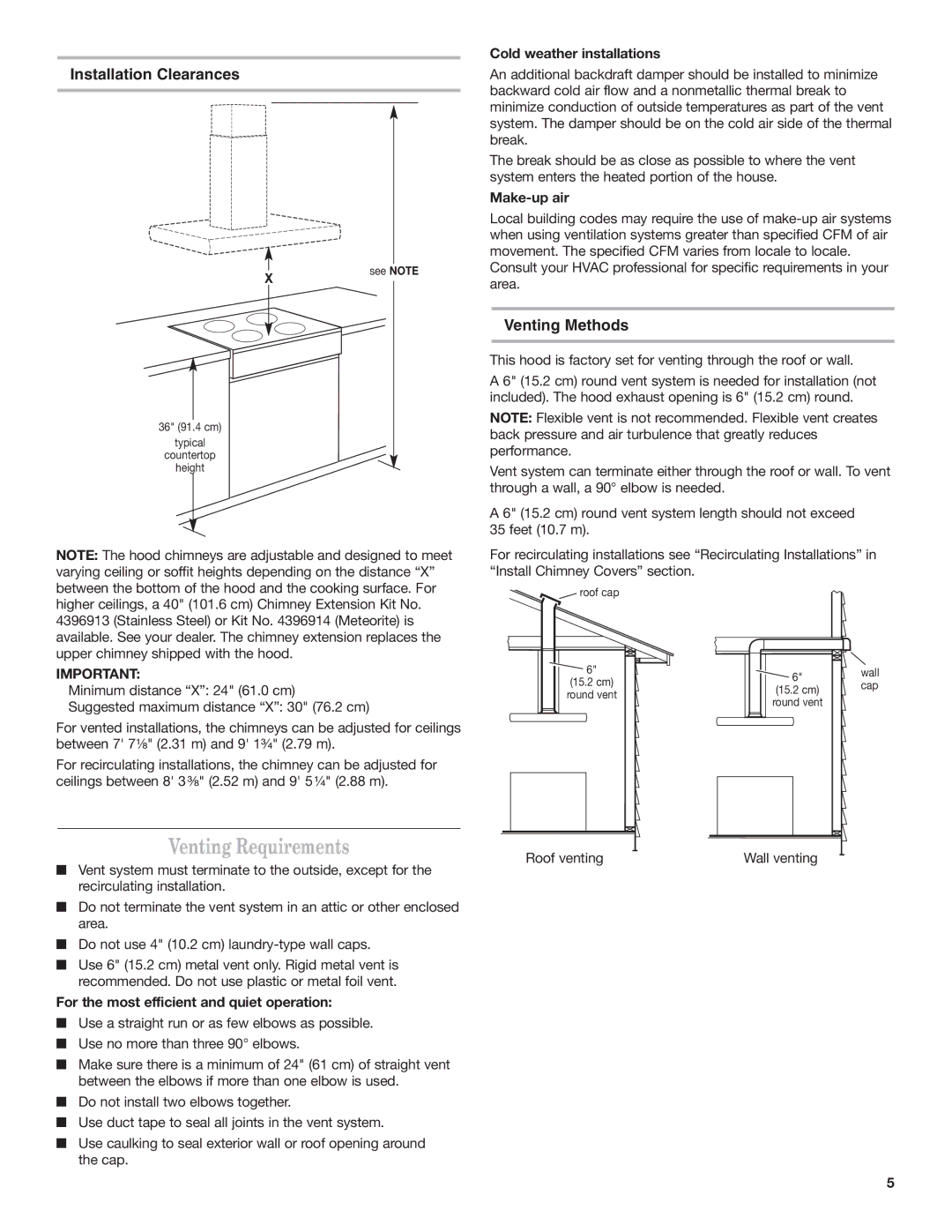 KitchenAid 9763382 installation instructions Venting Requirements, Installation Clearances, Venting Methods 